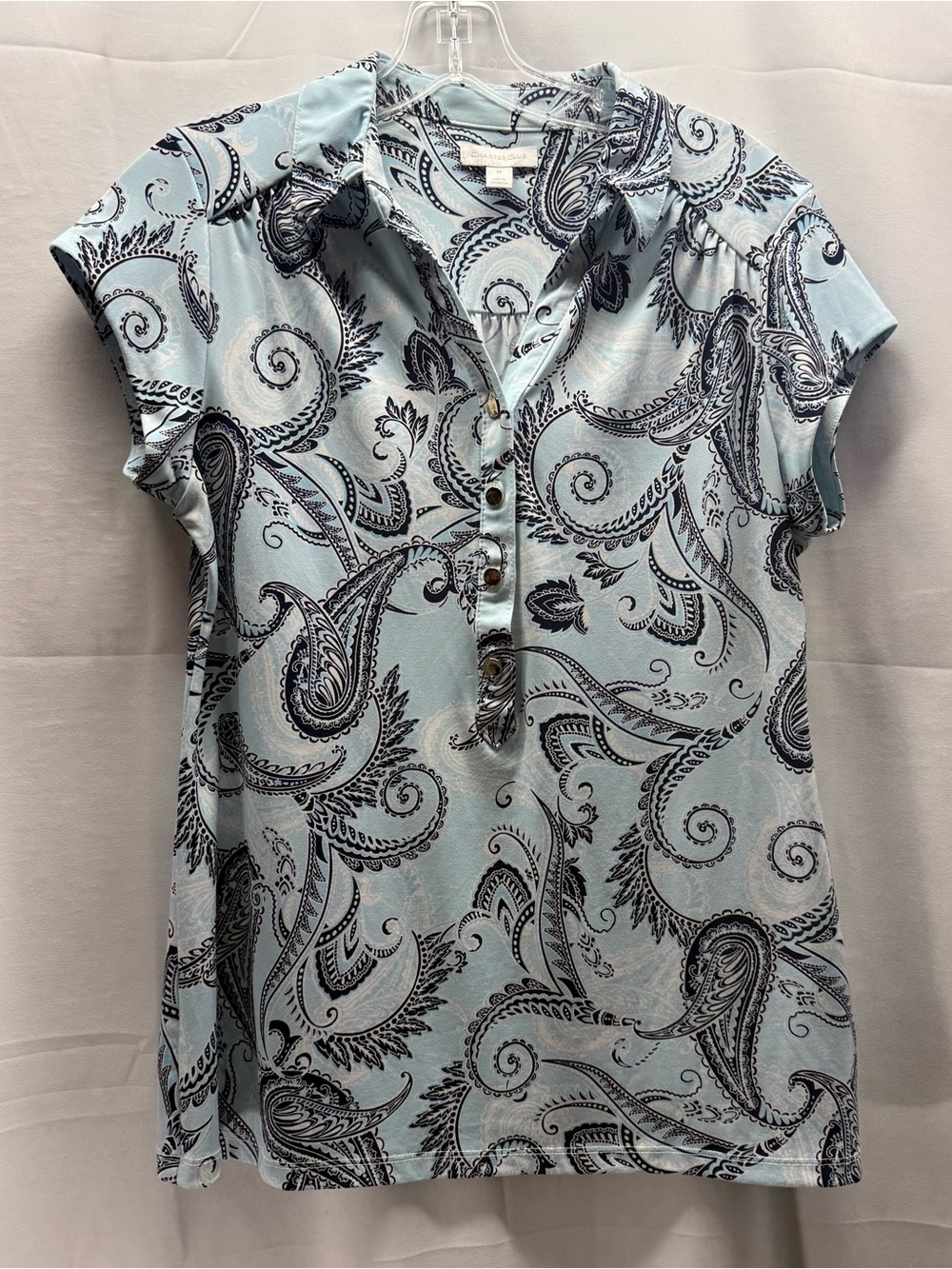 Charter Club Light Blue Paisley Button-Front Polo Tunic Size Medium